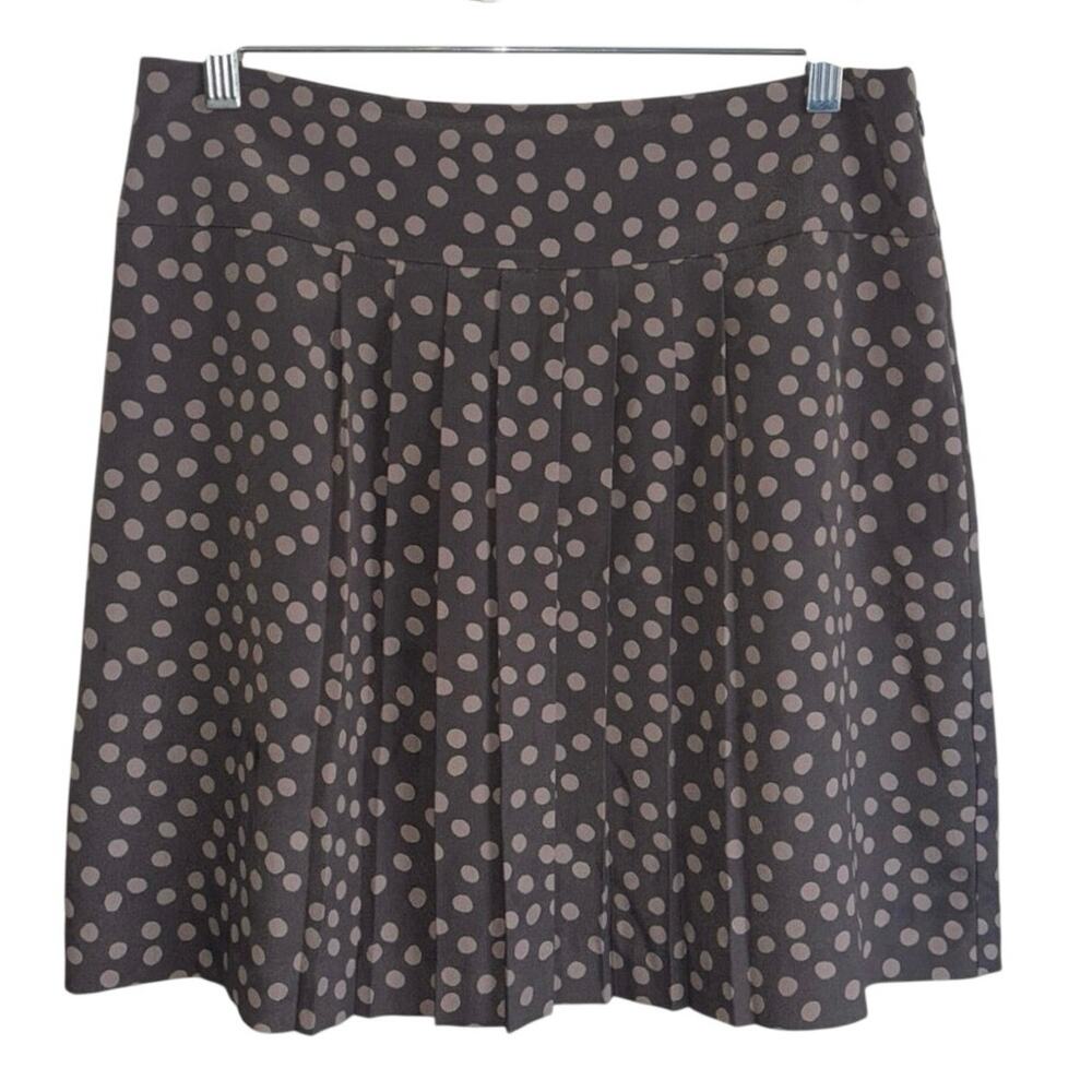 Ann Taylor LOFT Gray and Taupe Pleated Polka Dot Miniskirt Size 4 - Picture 2 of 9